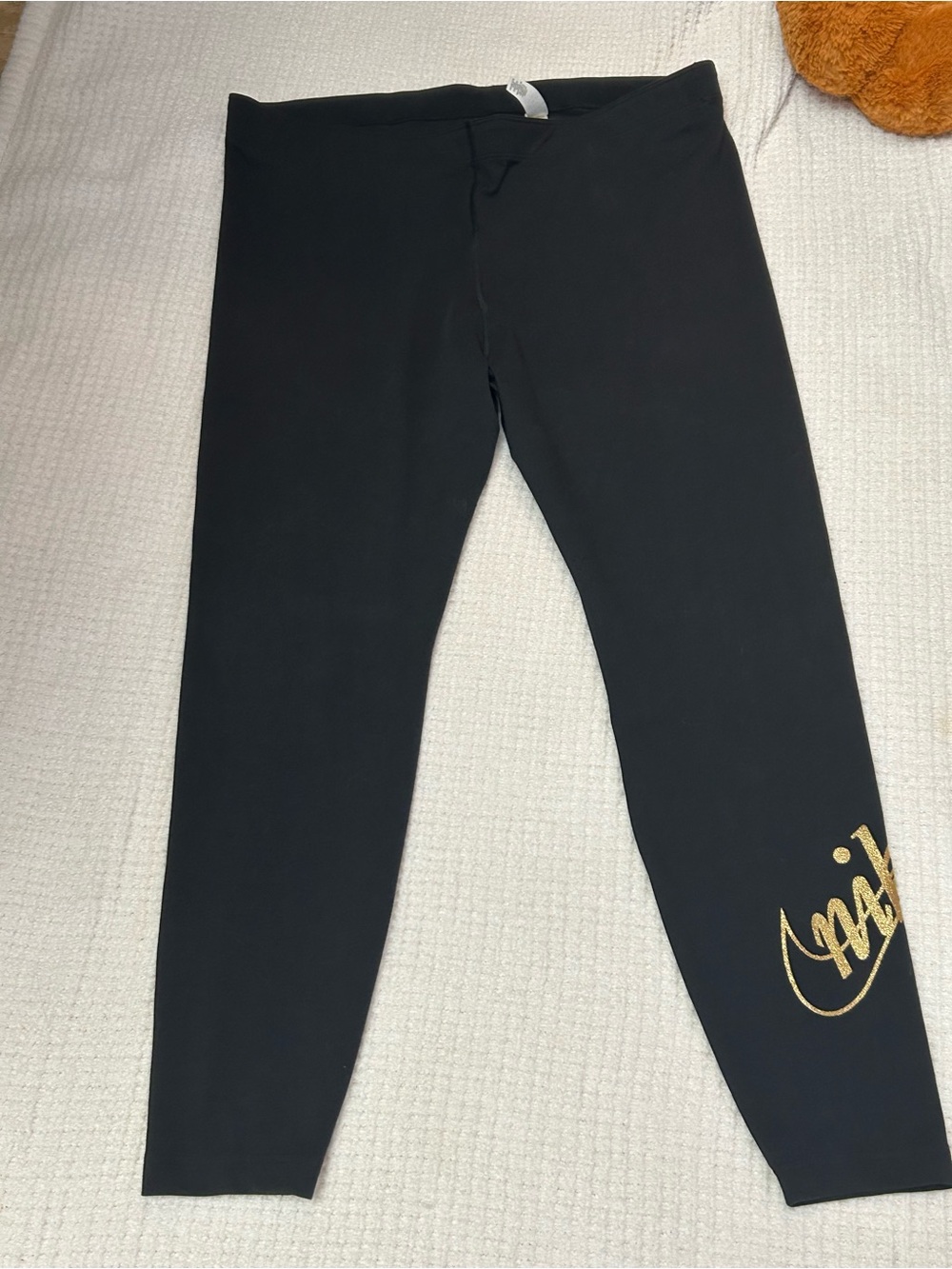 Nike Black Leggings with Gold Script Detail